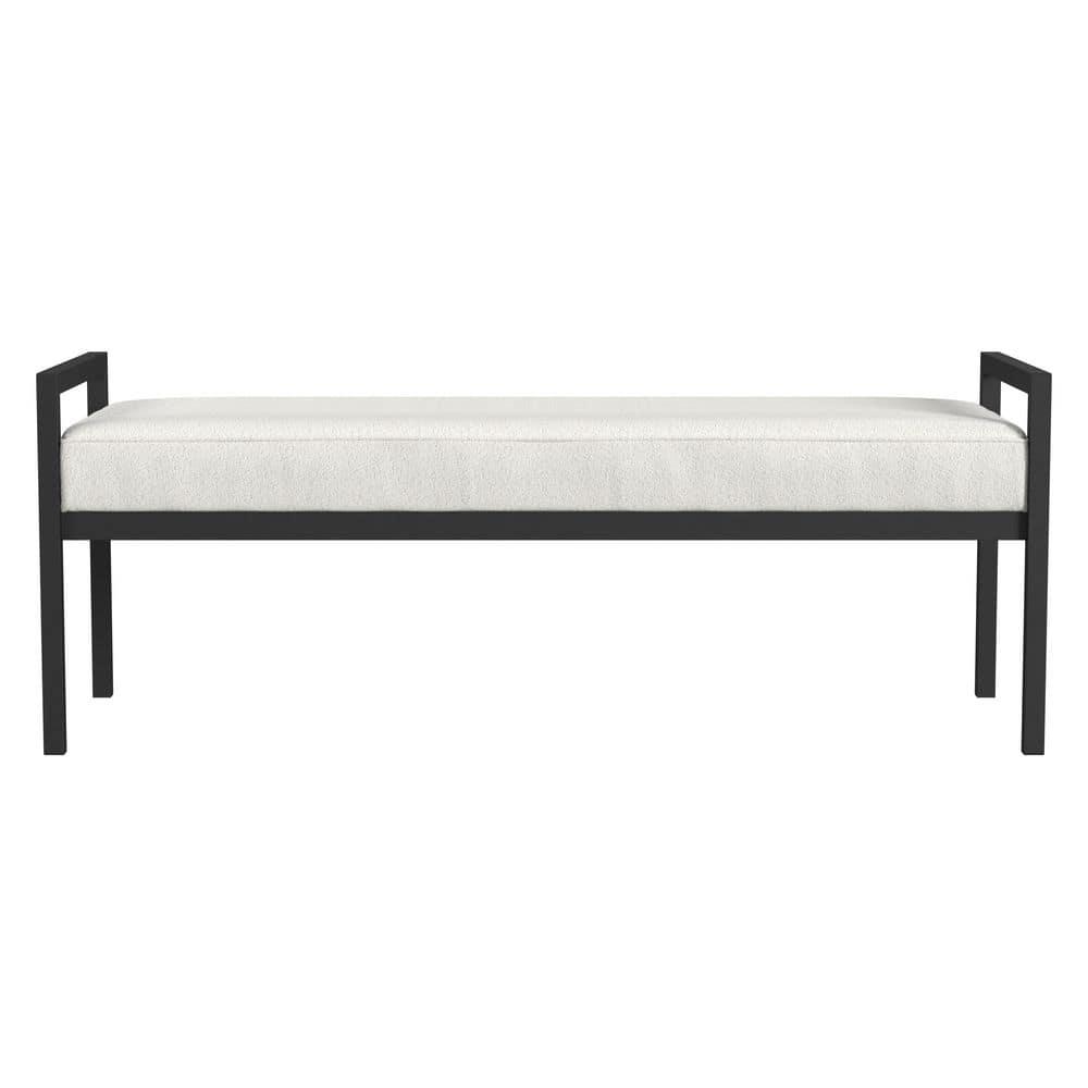 HomePop Modern Metal Bench Cream: Rectangle Upholstered Indoor Bench, End of Bed Seating, Polyester