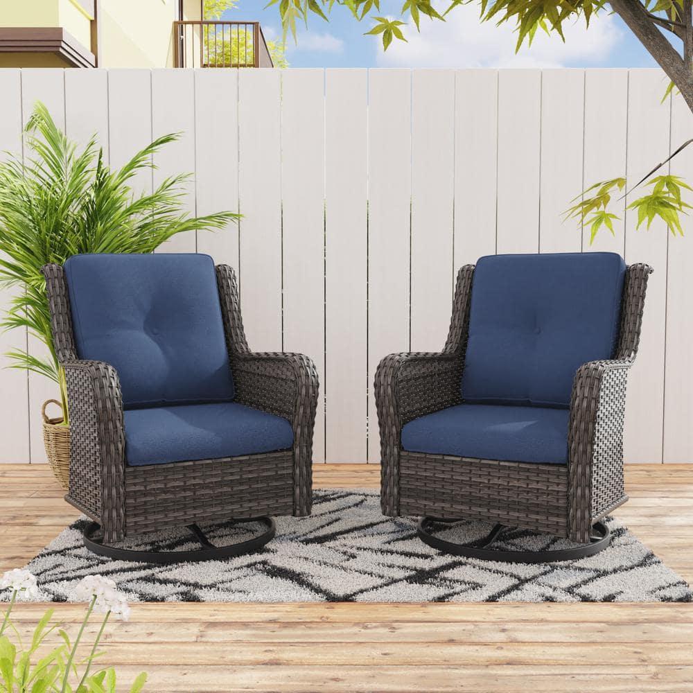 Swivel Wicker Patio Chair with Cushions (Set of 2)