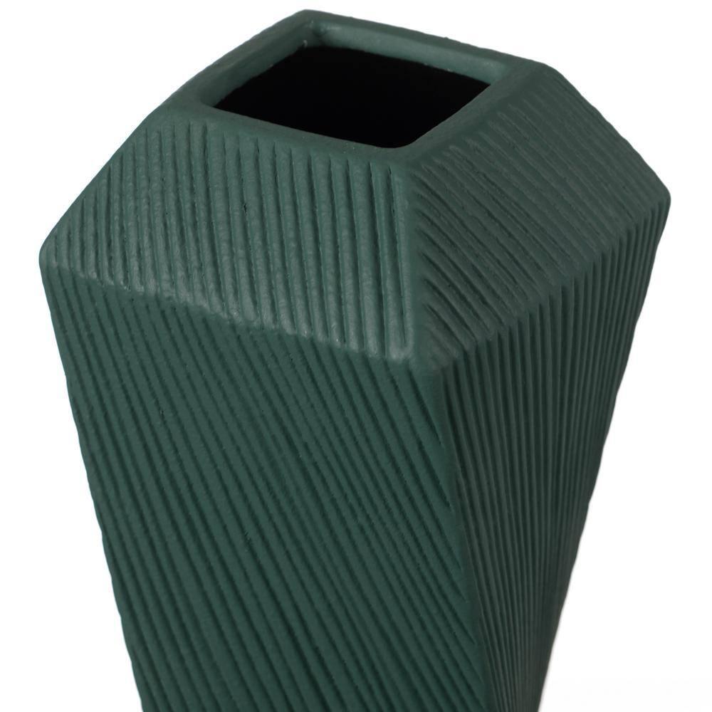 Uniquewise 12" H Decorative Ceramic Square Twisted Centerpiece Table Vase Green, Large