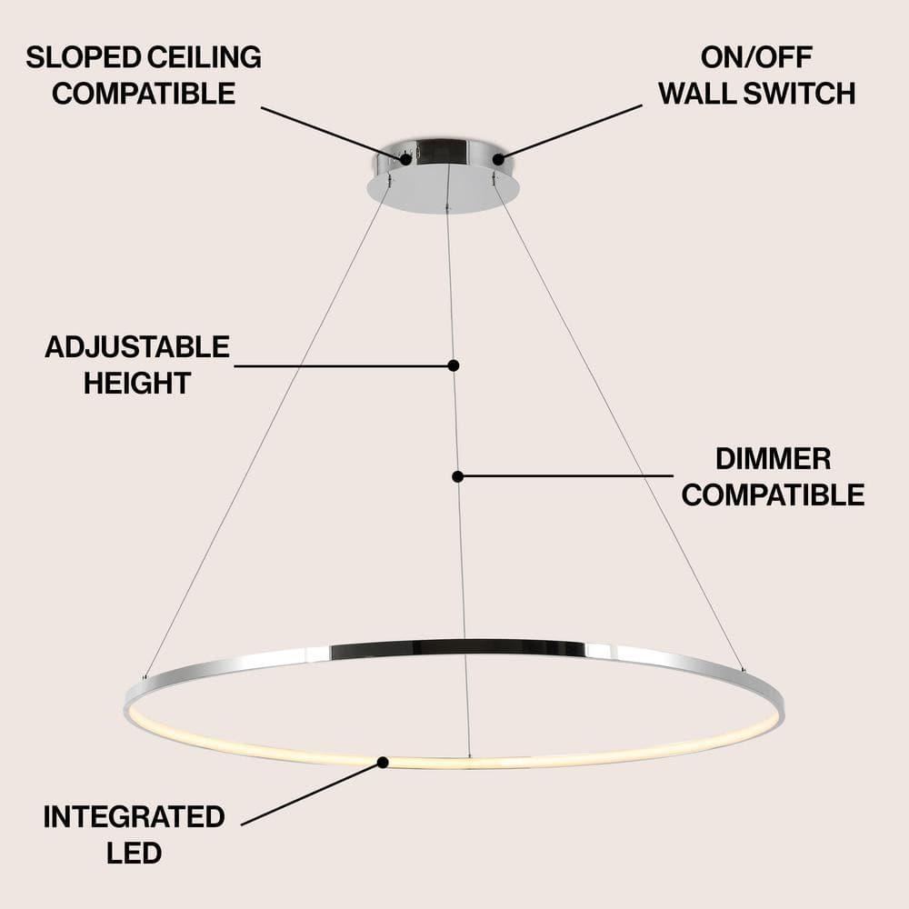 Circulo 34.88" Modern Bohemian Iron Integrated LED Pendant, Chrome