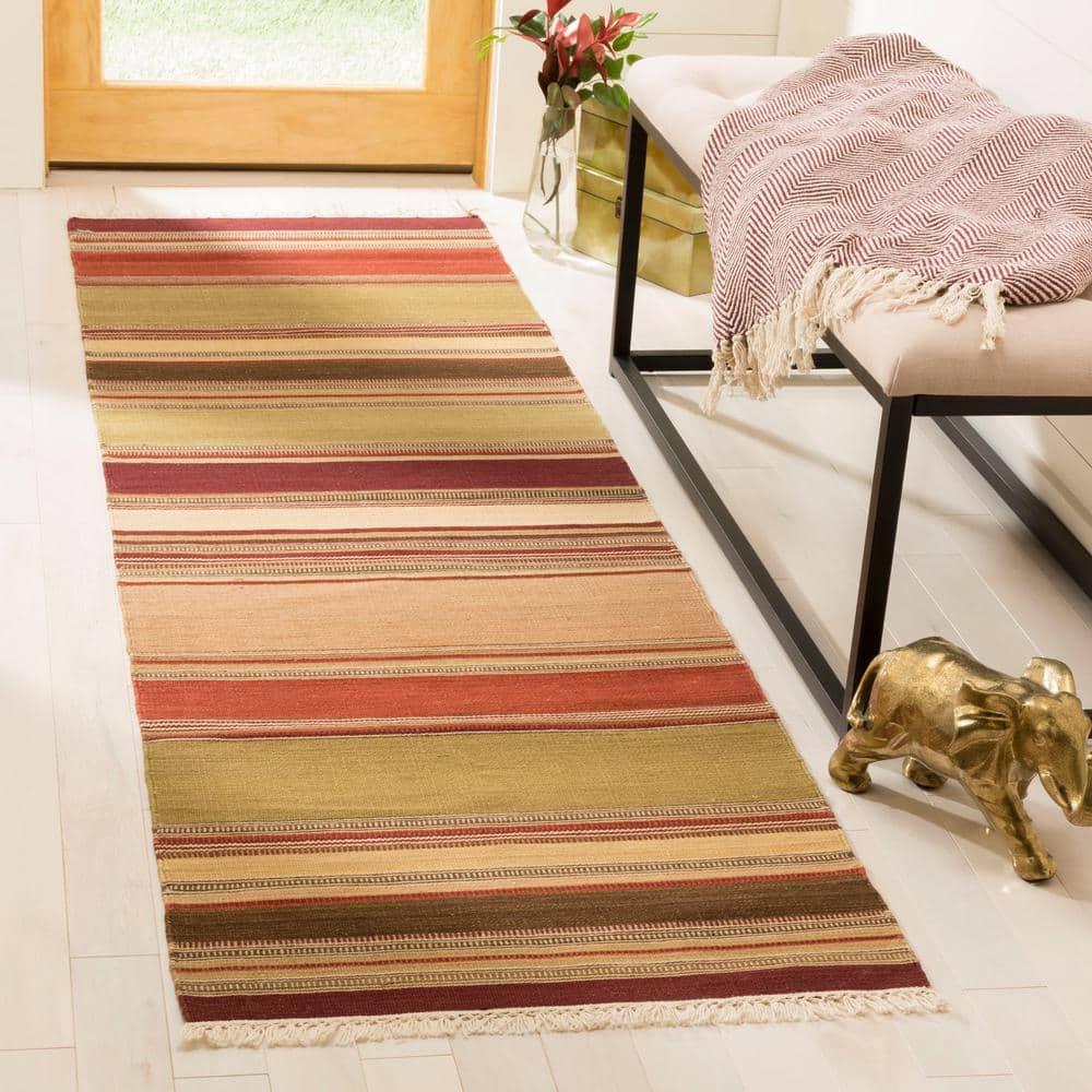 Striped Kilim STK313 Hand Woven Indoor Runner Rug - Red - 2'3"x8' - Safavieh