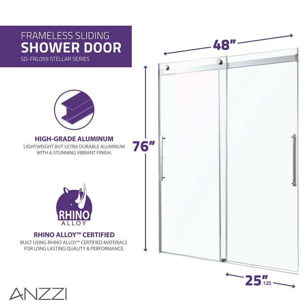 ANZZI SD-FRLS05901MB Stellar 48" W x 76" H Double Sliding Frameless Shower Door
