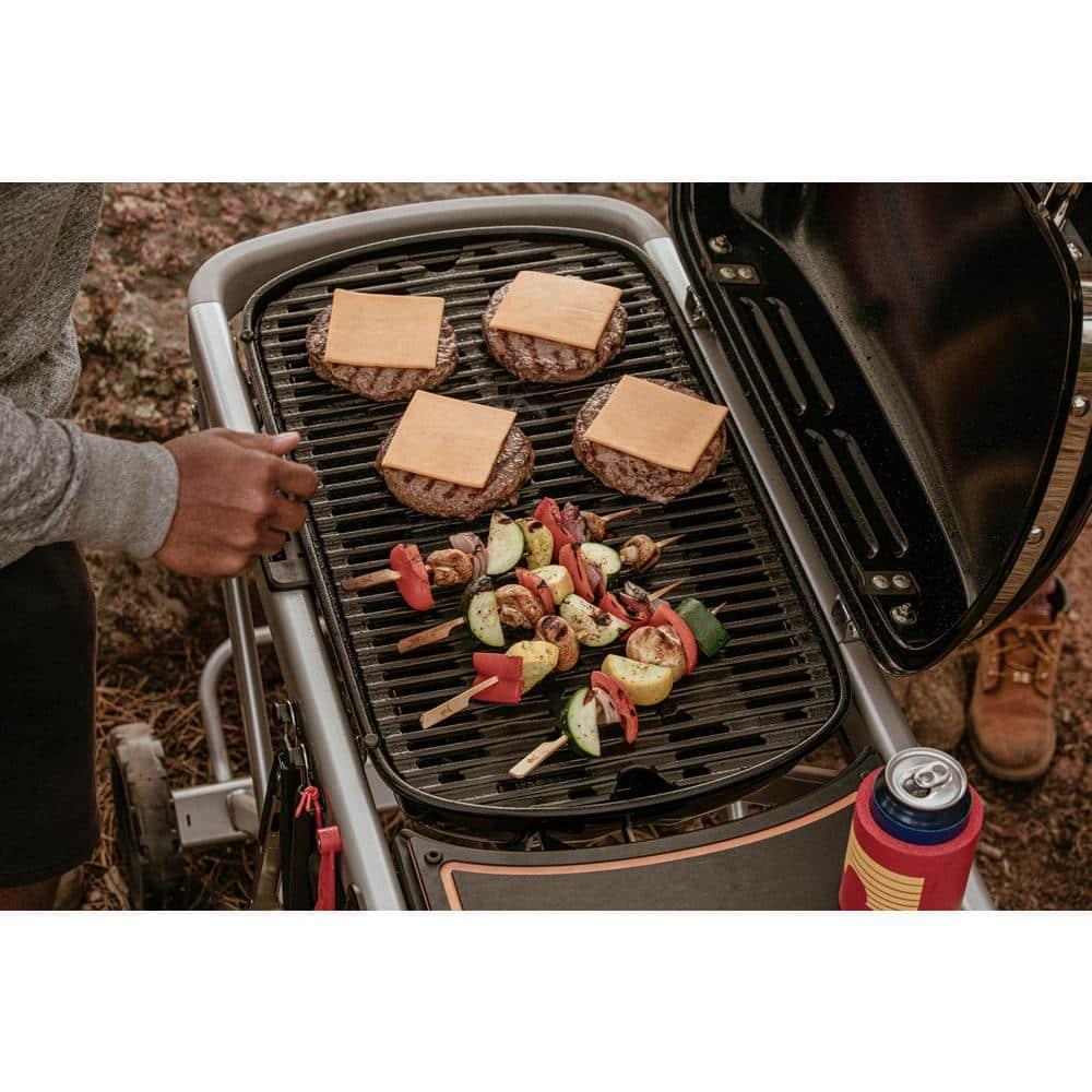 Weber Traveler Portable Outdoor Porcelain Coated Cast Iron LP Gas Grill, Black