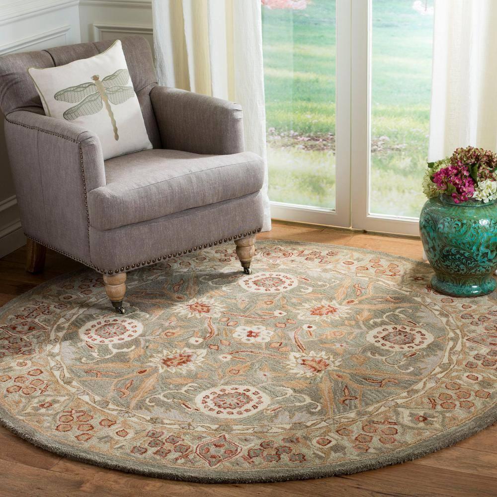 Anatolia Sage/Ivory 4 ft. x 4 ft. Round Border Area Rug