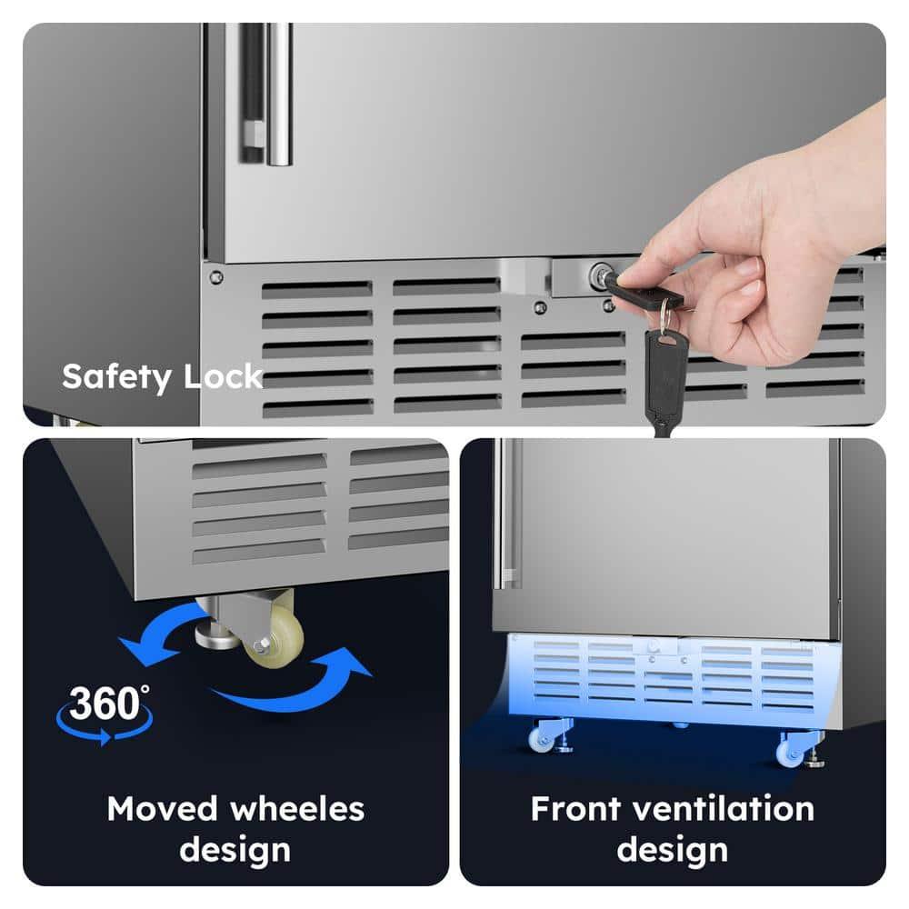 Rocita 24 Inch Outdoor Beverage Refrigerator Built-in and Freestanding Beverage Cooler with Safety Lock/Wheels 180 Cans