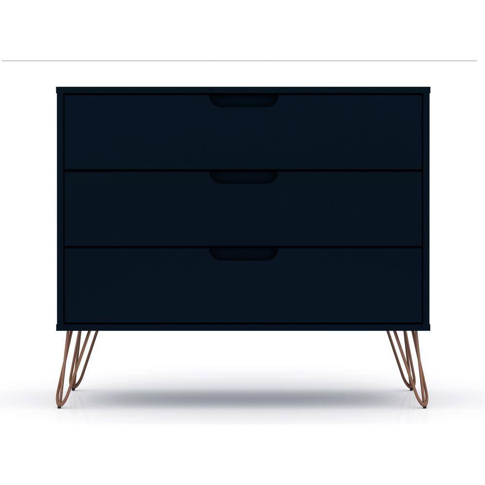 Manhattan Comfort Set of 2 Rockefeller 3 Drawer Dresser Tatiana Midnight Blue: MDF Bedroom Storage, Easy-Glide, Includes Anti-Tip Hardware