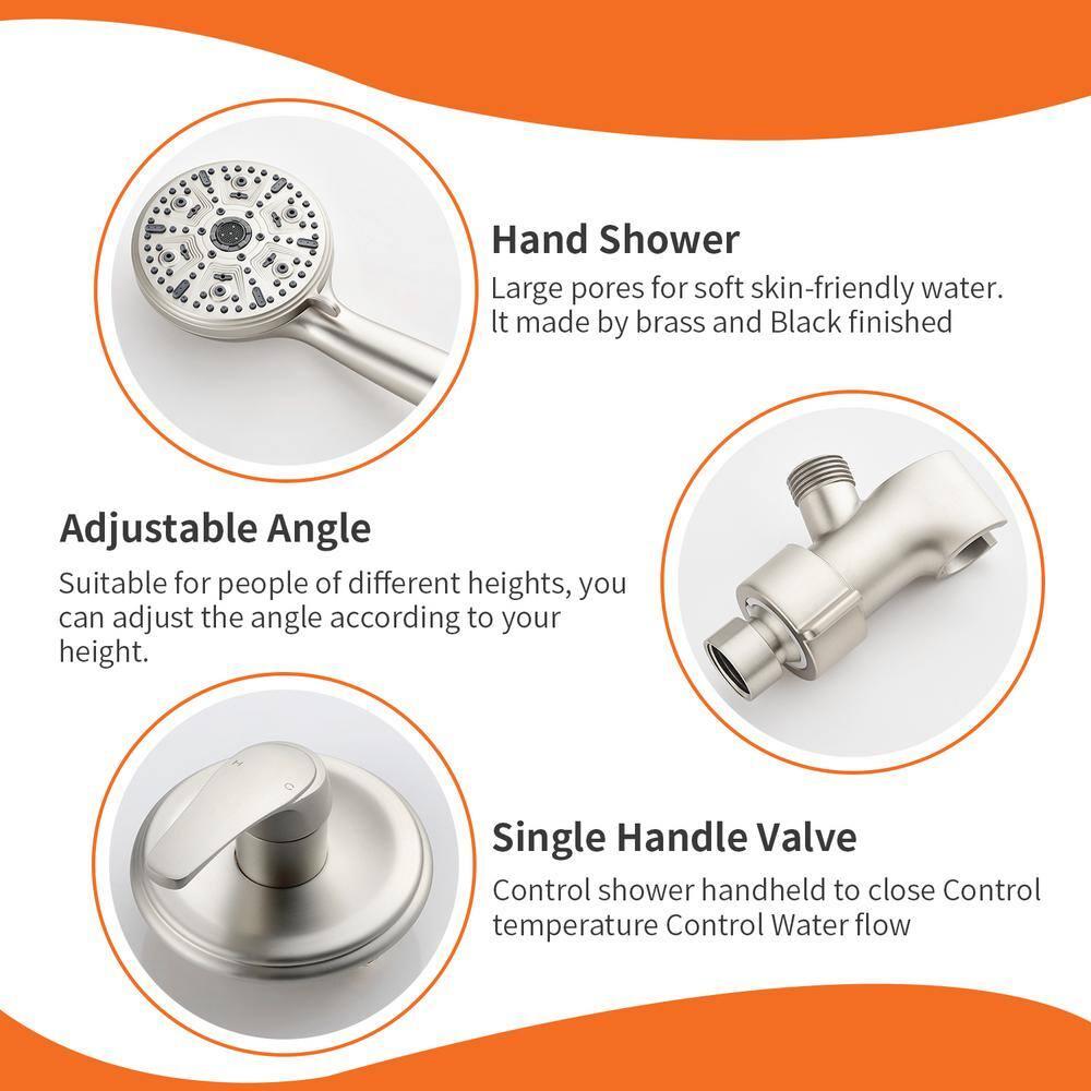 Single-Handle Shower Faucet Set Shower Kit with Valve Shower Trim Kit with 10 Spray Handheld Shower Head System Shower Valve and Trim Kit Brushed Nickel Shower Fixtures