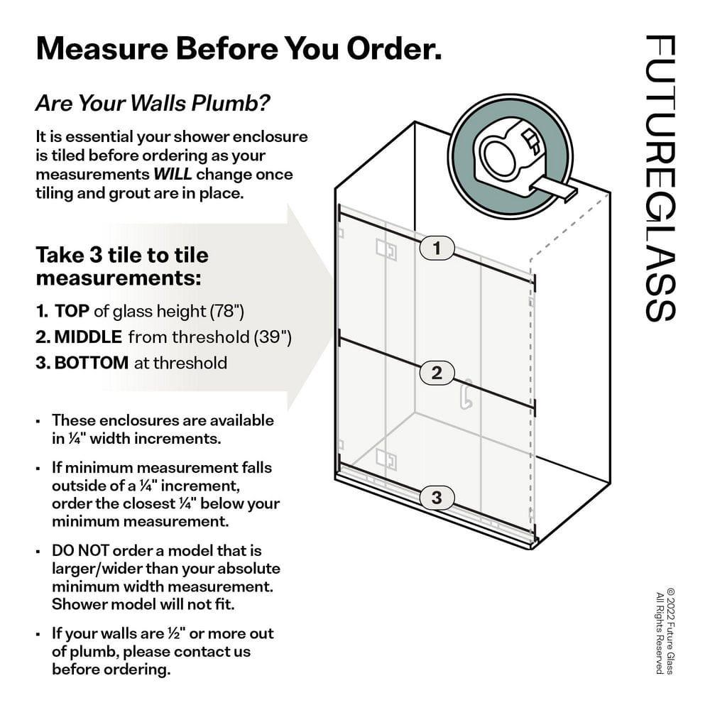 Glass Warehouse Stellar 49.75 in. W x 78 in. H Fully Frameless 3 Panel Inline Glass Hinged Shower Enclosure GHF-49.75-CH