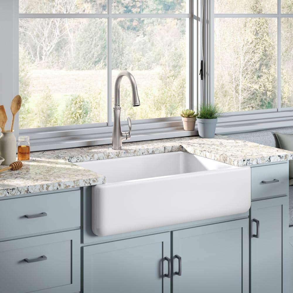 Whitehaven® 33" x 22" Self-Trimming Under-Mount Single-Bowl Kitchen Sink with Tall Apron