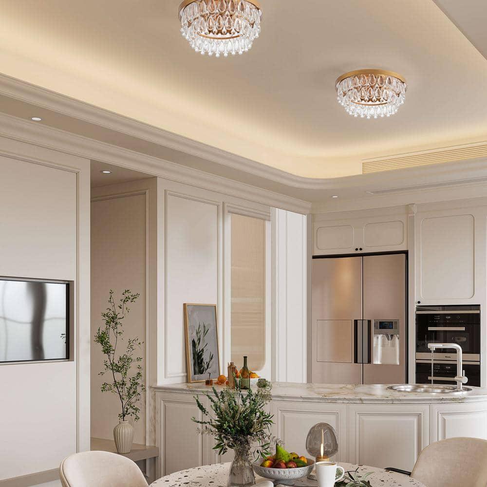 The Lighting Store Viviana Black 3-light Flush Mount with Crystal Glass Teardrops Brushed Brass