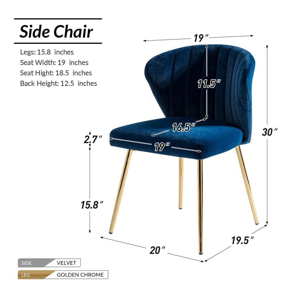 Home Velvet Dining Chairs Set of 2 Upholstered Wingback Accent Side Chairs Metal Legs Living Room Kitchen Navy