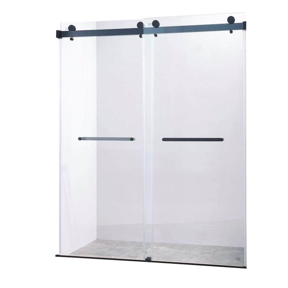 LAWRENCE 56-60"W X 75"H Frameless Double Sliding Shower Door, 304 Stainless Steel In Matte Black, 5/16" (8Mm) Thick SGCC Tempered Clear Glass. | Wayfair