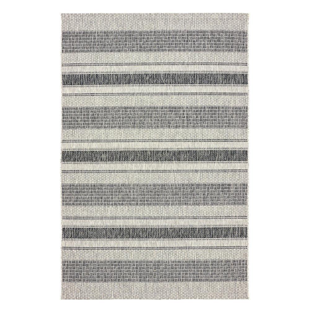 Grey and Black Stripe Synthetic Rectangular Rug