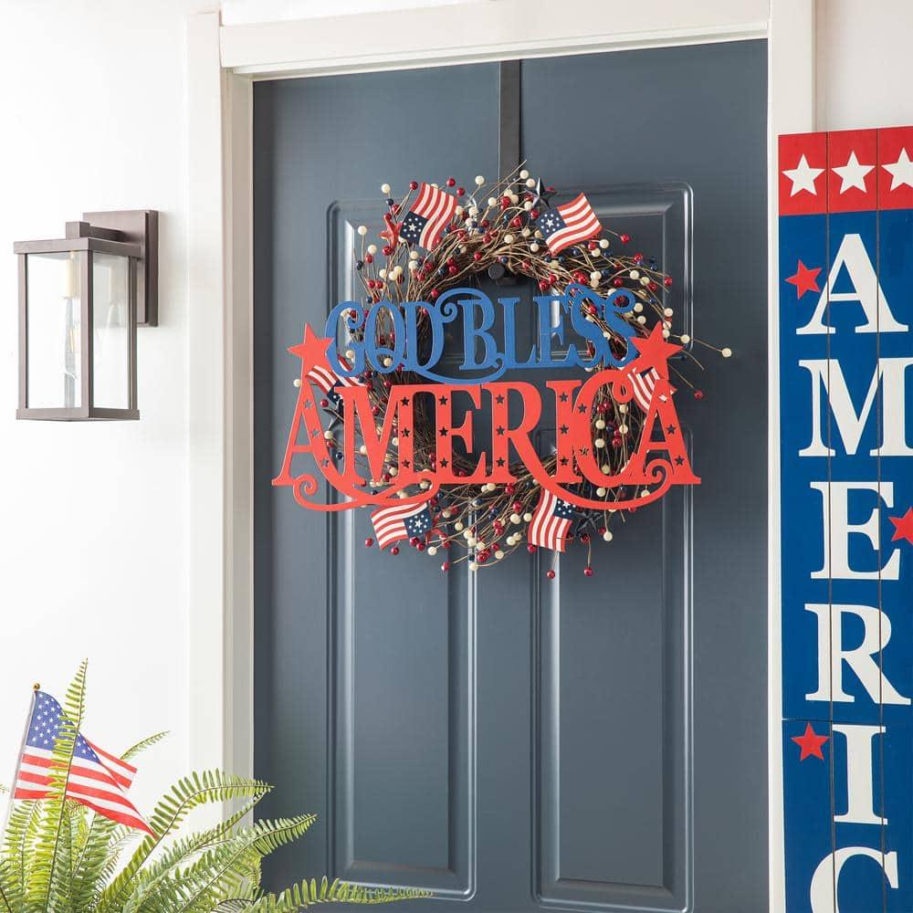 24" Red and Blue Iron Patriotic Wall Decor Sign
