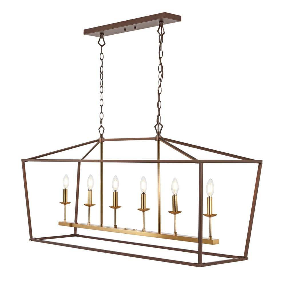 Pagoda 49" Linear 6-Bulb Classic Traditional Metal LED Pendant, Oil Rubbed Bronze