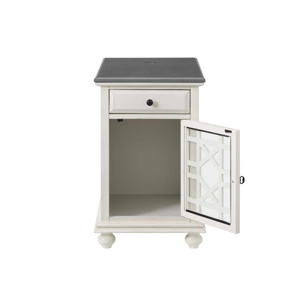 Martin Svensson Home White with Gray Top Elegant Chairside Table with Power