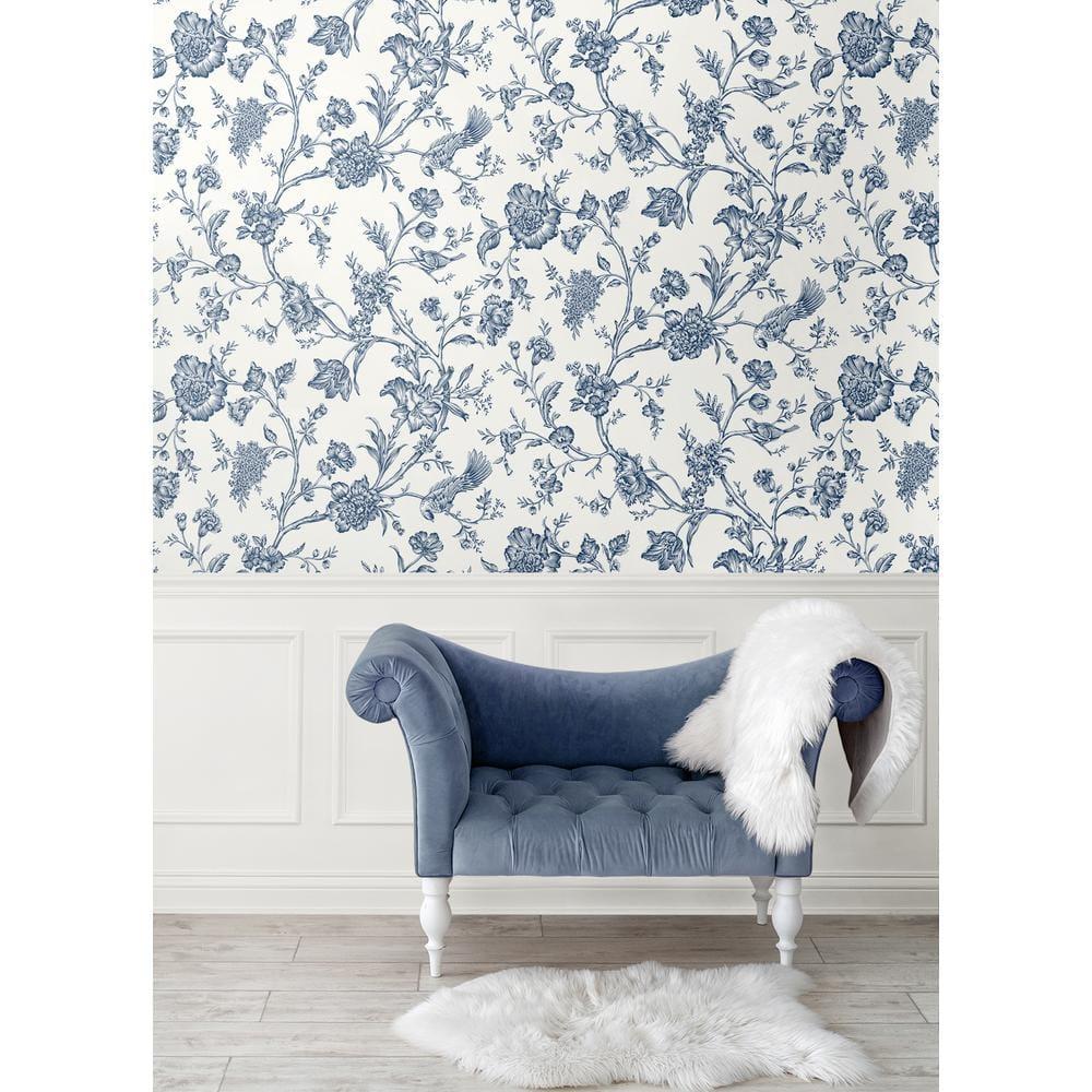 NextWall Navy Blue Jasmine Chinoiserie Peel and Stick Wallpaper