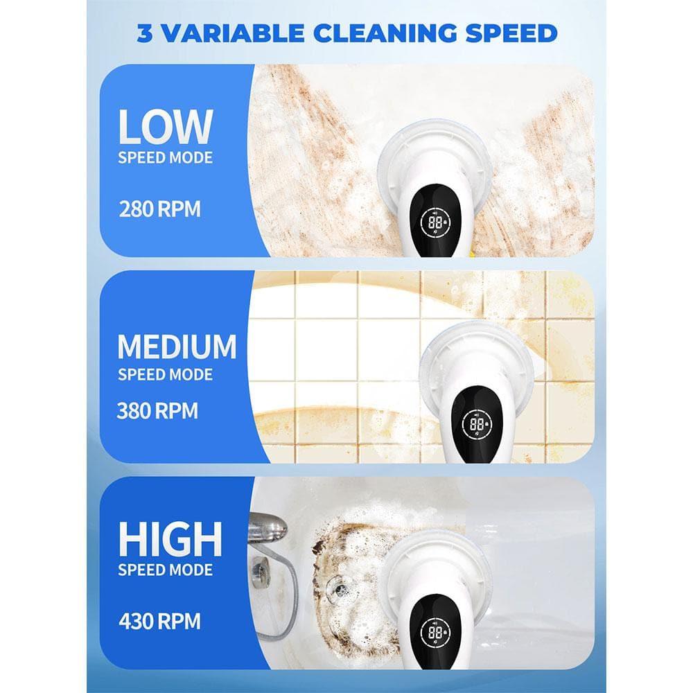 White Cordless Electric Spin Scrub Brush with Steel Handle