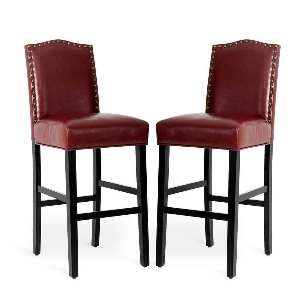 Set of 2 Upholstered PU Barstools with Studded Decor - Glitzhome