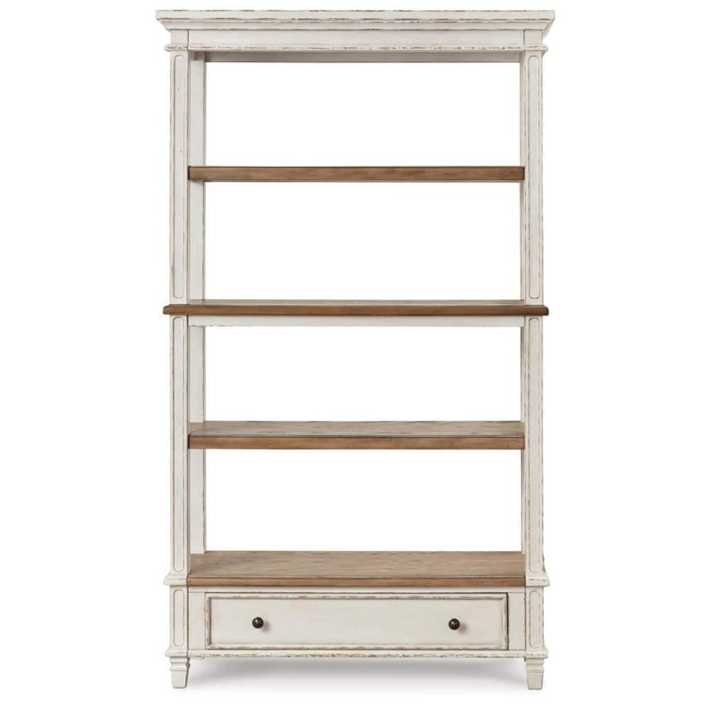 75" Realyn Bookshelf - Signature Design by Ashley: Cottage Style, Antiqued Two-Tone Finish, Open Shelves