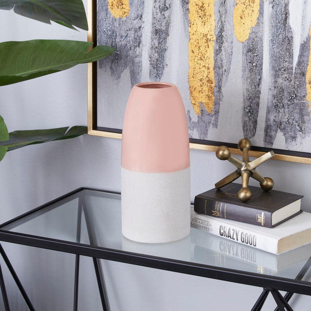 DecMode 5"W, 11.25"H Stoneware Modern Vase, Pink, 1 - Piece