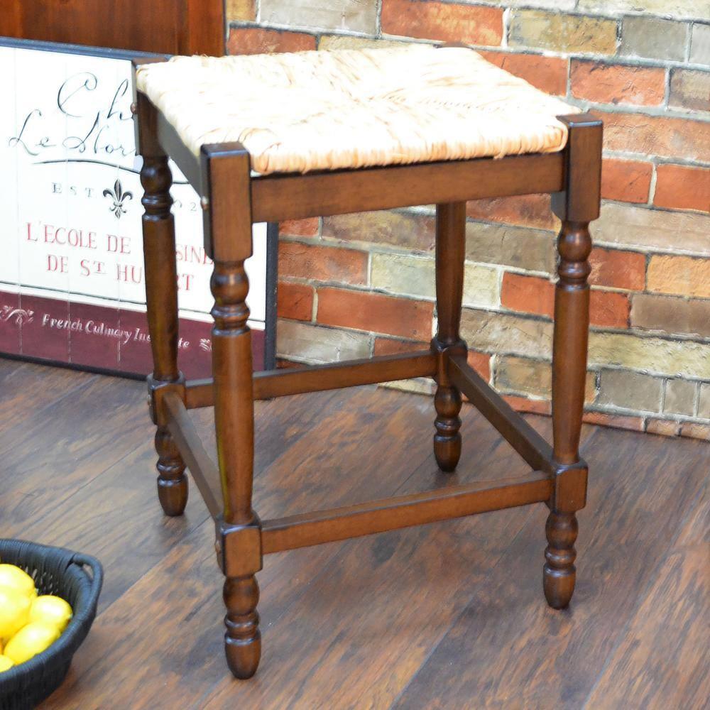 Carolina Living 24" Turner Counter Height Barstool Chestnut: Rubberwood Frame, Square Seat