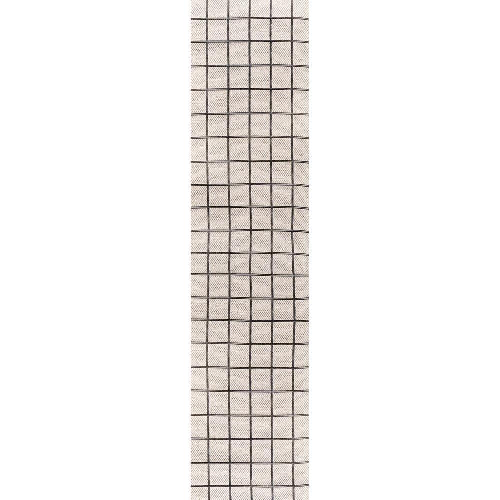 2' x 8' Grid Modern Squares Indoor/Outdoor Runner Rug, Cream/Black - JONATHAN Y