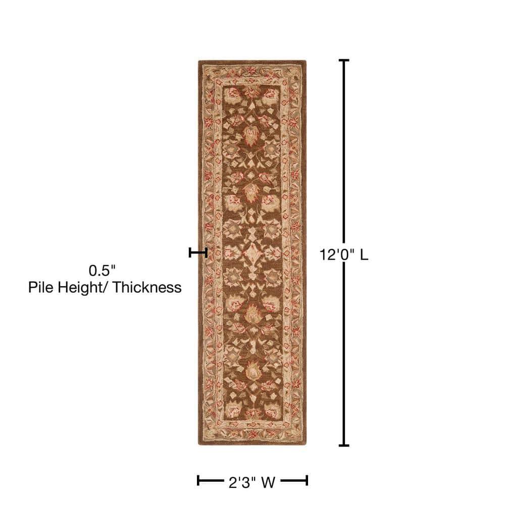 Elegant Anatolia Brown/Green Wool 27" Hand-Tufted Runner Rug