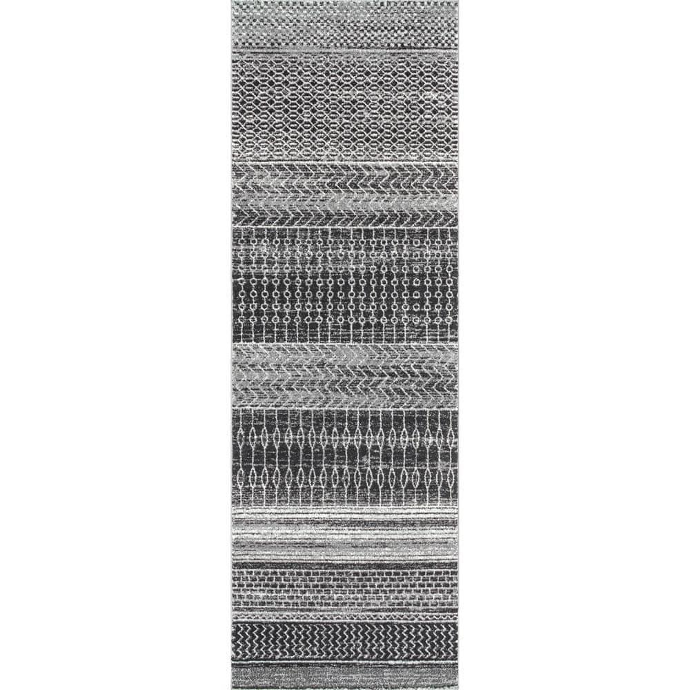 Nuloom Nova Striped 2x12 Runner Indoor Area Rug for Living Room Bedroom Dining Room Entryway Hallway Kitchen, Dark Grey/Ivory