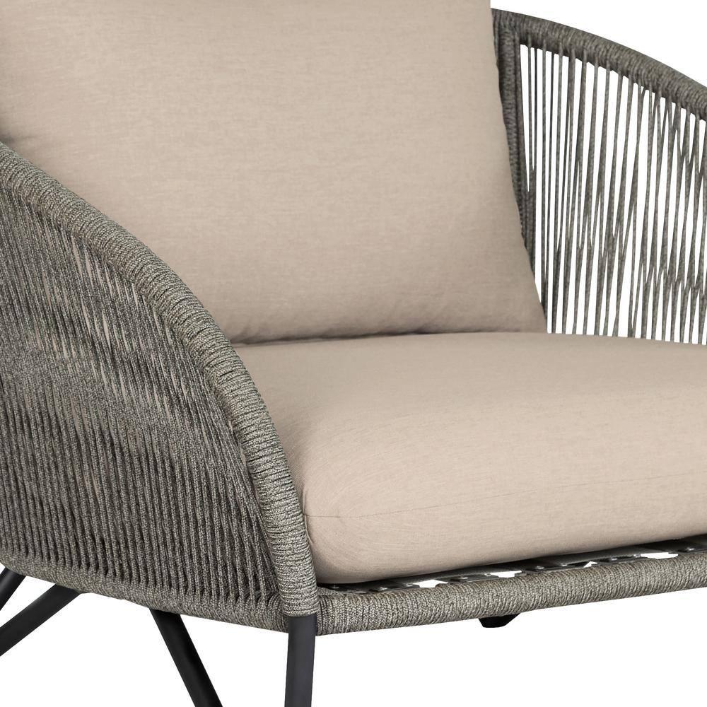 Benicia Outdoor Patio Chair in Black Steel with Gray Rope and Taupe Cushions