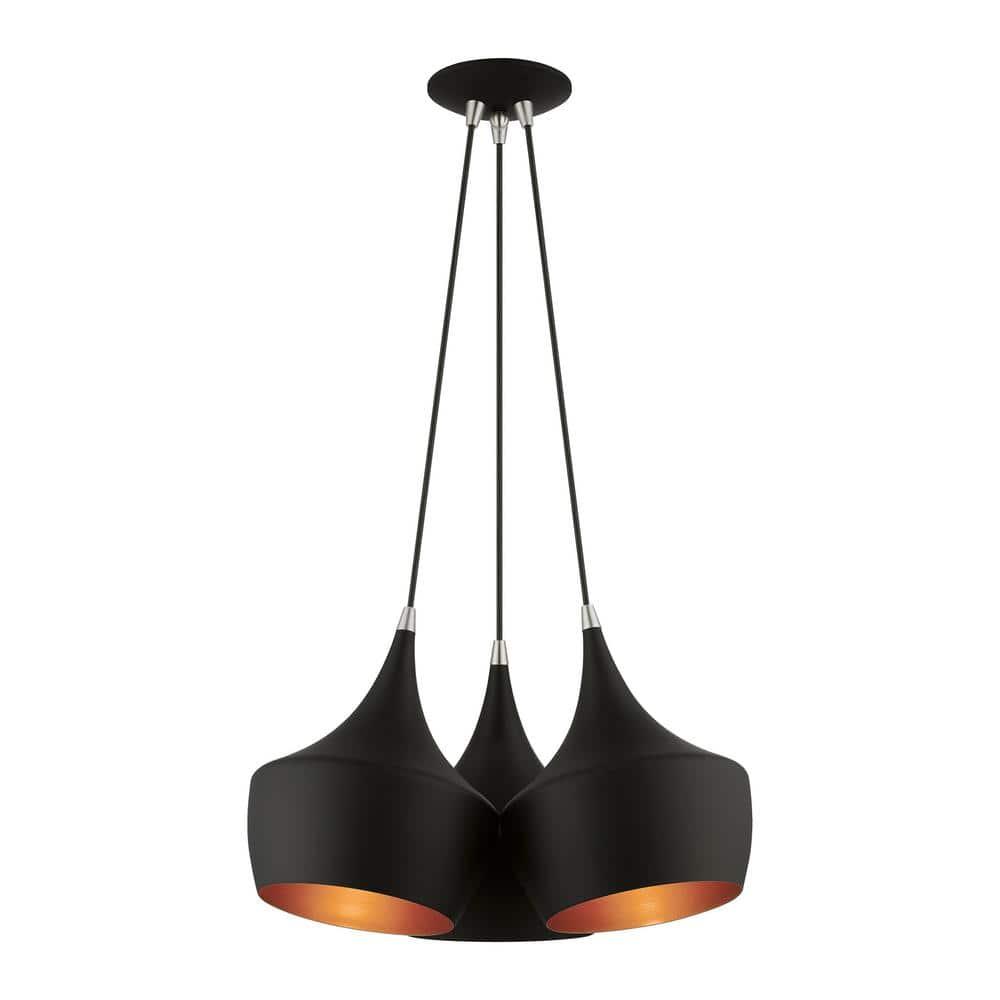 41083-04-Livex Lighting-Waldorf - 3 Light Cluster Pendant In Mid Century Modern Style-18.5 Inches Tall and 20.5 Inches Wide-Black Finish
