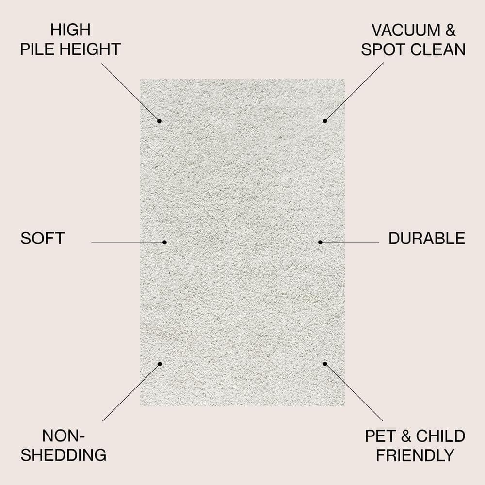 5'x8' Mercer Shag Plush Area Rug, White - JONATHAN Y