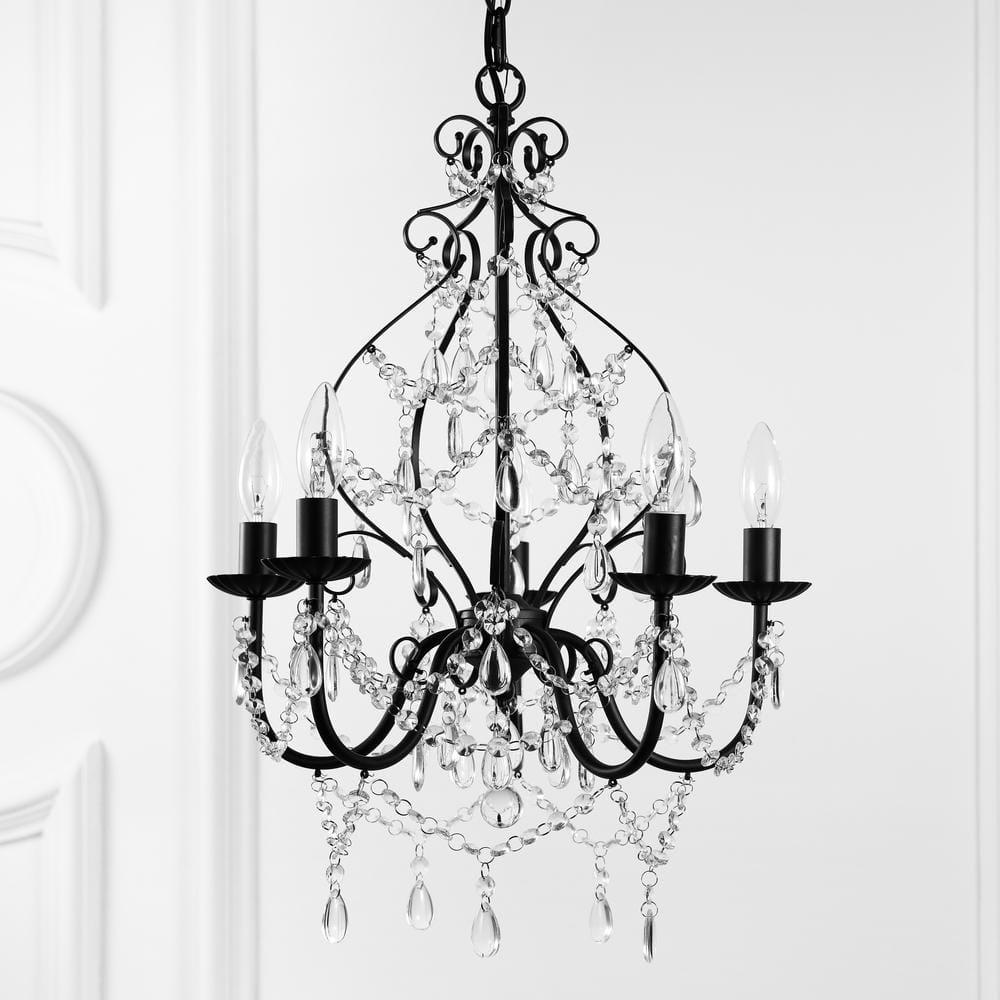 JONATHAN Y Maura 5-Light 17" Crystal/Metal LED Chandelier, Black, JYL9016A