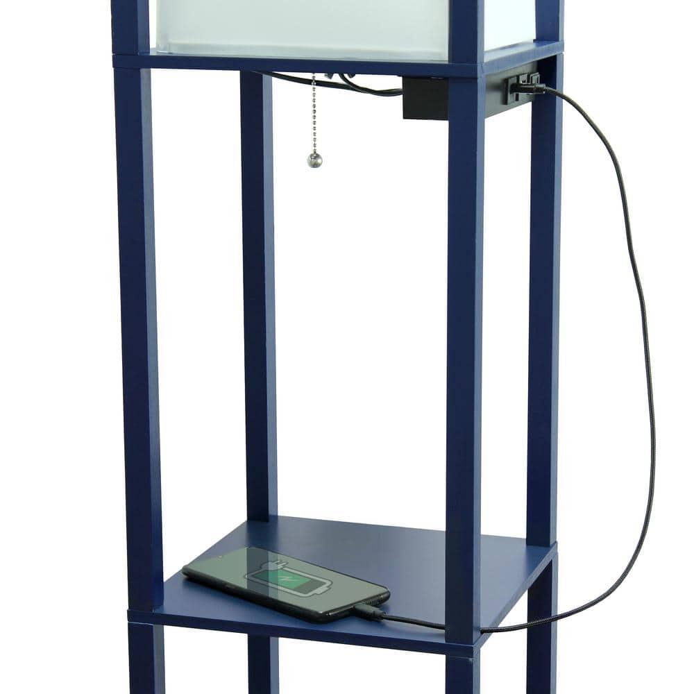 Creekwood Home Classix 62.5" 3-Tier Storage Floor Lamp with Charging Ports and Outlet Navy Blue