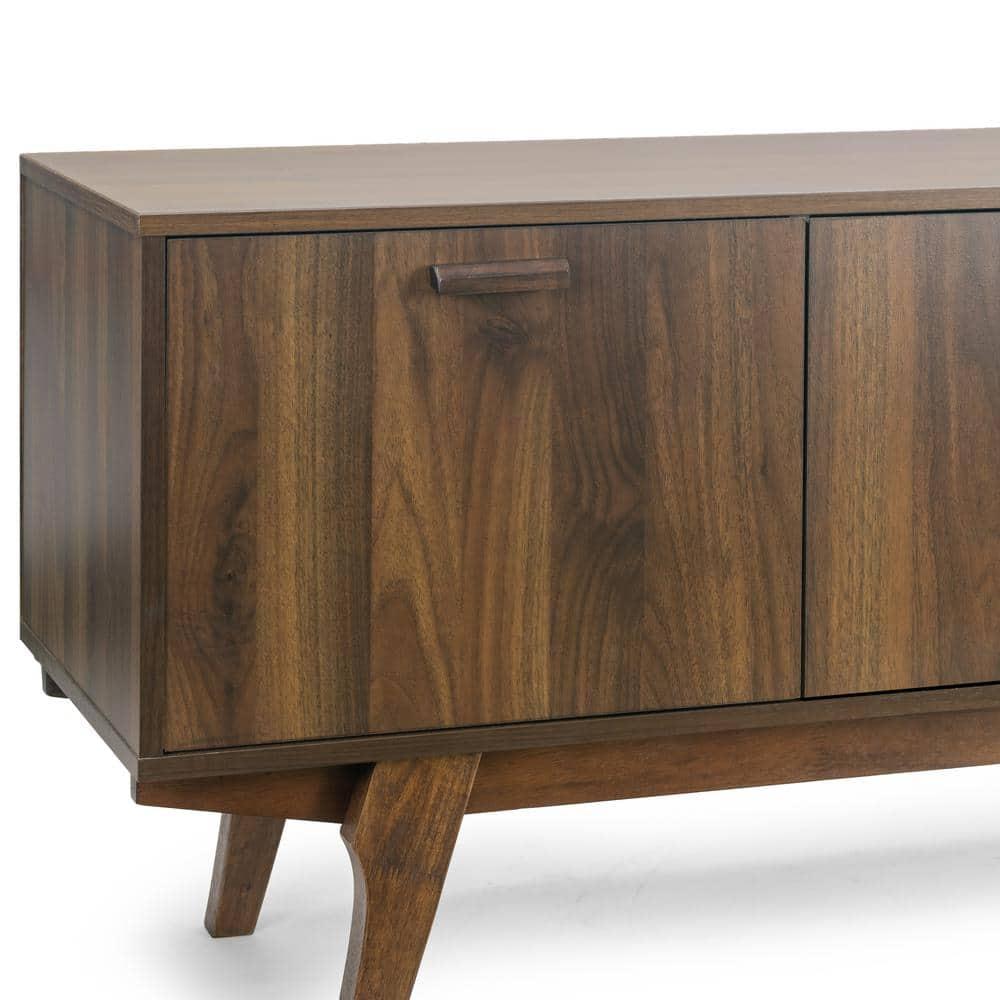 Glamour Home Anona 71" Wood TV Stand with 2 Cabinets and Open Shelves in Walnut