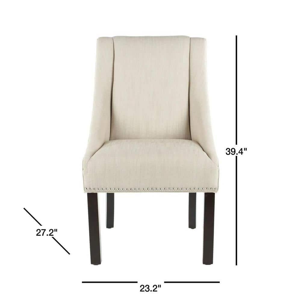 Morris 20''H Sloping Arm Dining Chair (Set Of 2) with Silver Nail Heads - Beige - Safavieh
