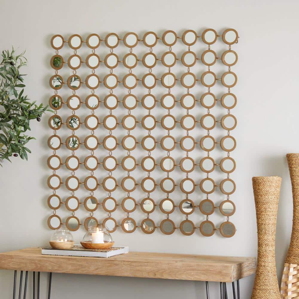 DecMode 40" x 40" Gold Geometric Wall Mirror with Grid Pattern
