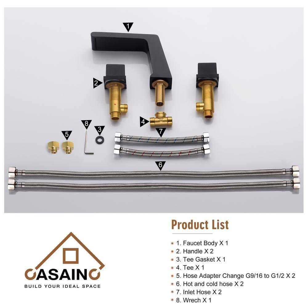 CASAINC Widespread Faucet 2-Handle Bathroom Faucet with 3 Holes and Pop Drain M1370-MB