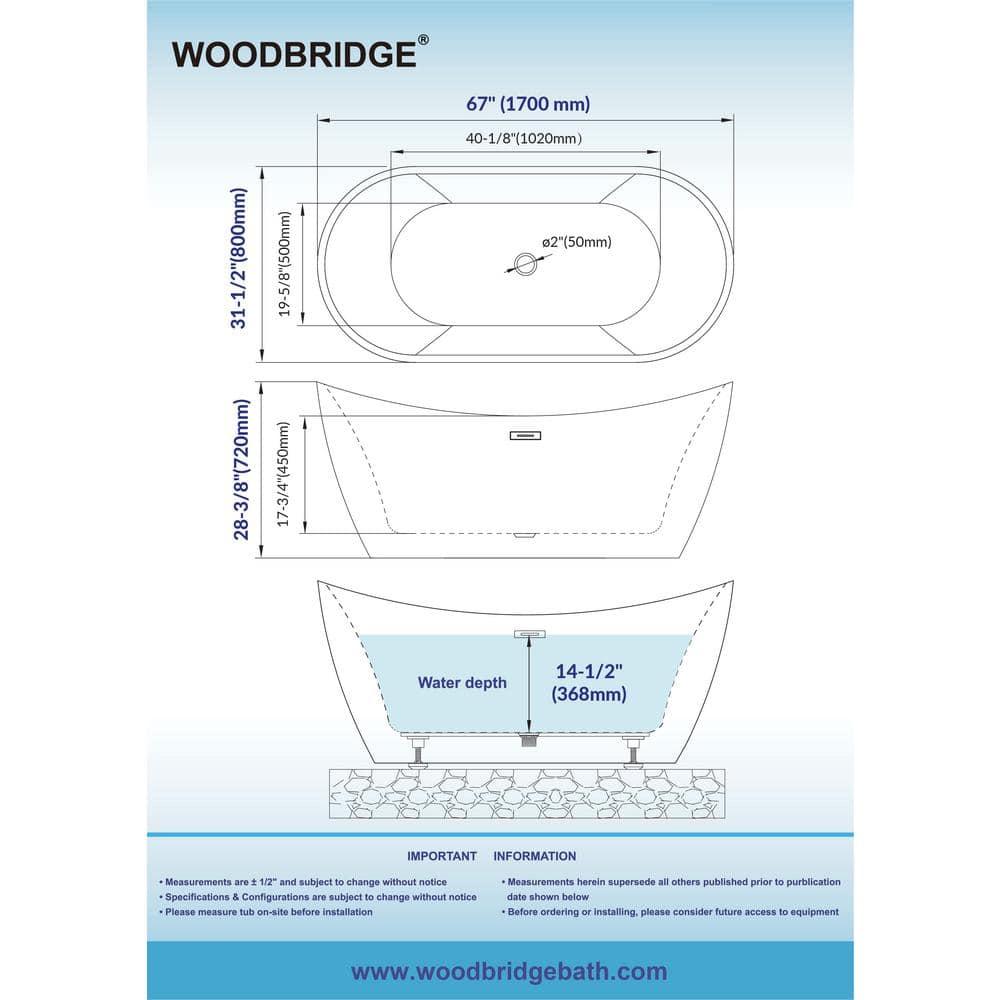 67" x 32" Freestanding Soaking Acrylic Bathtub