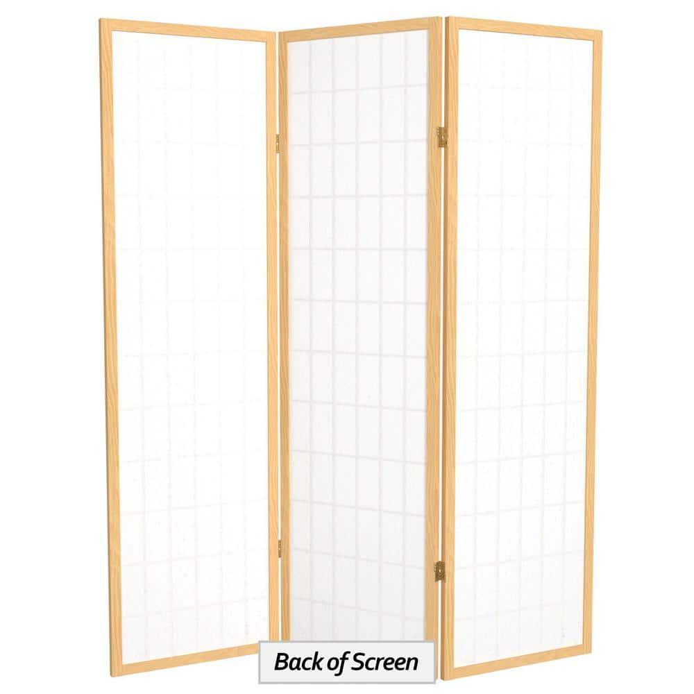 Oriental Furniture 5 Ft Tall Window Pane Shoji Screen, Natural color, 3 panel