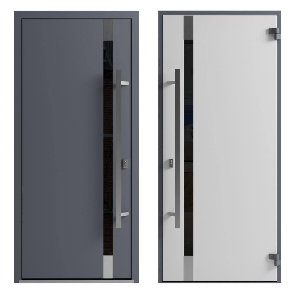 Front Exterior Prehung Steel Door / Ronex 1011 Grey / Stainless Inserts Entry Metal Modern Painted