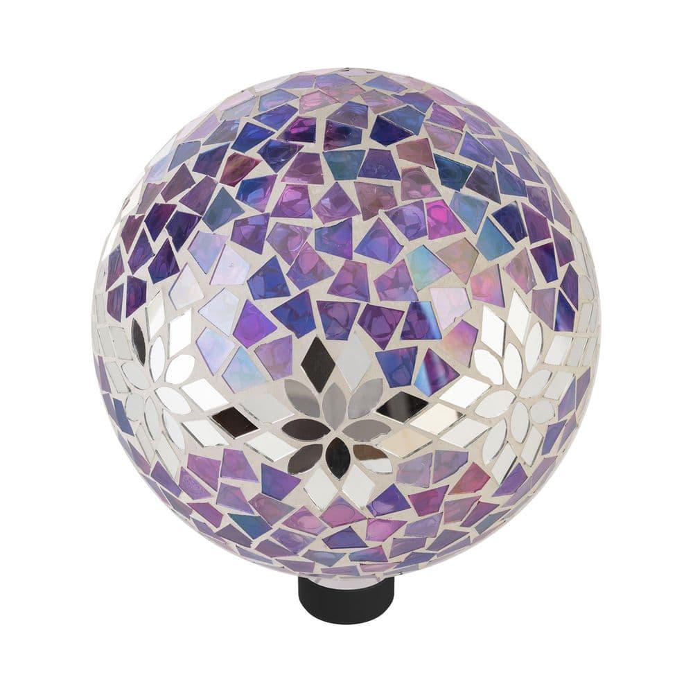 Alpine Corporation 10" Glass Mosaic Floral Gazing Globe, Purple/Silver