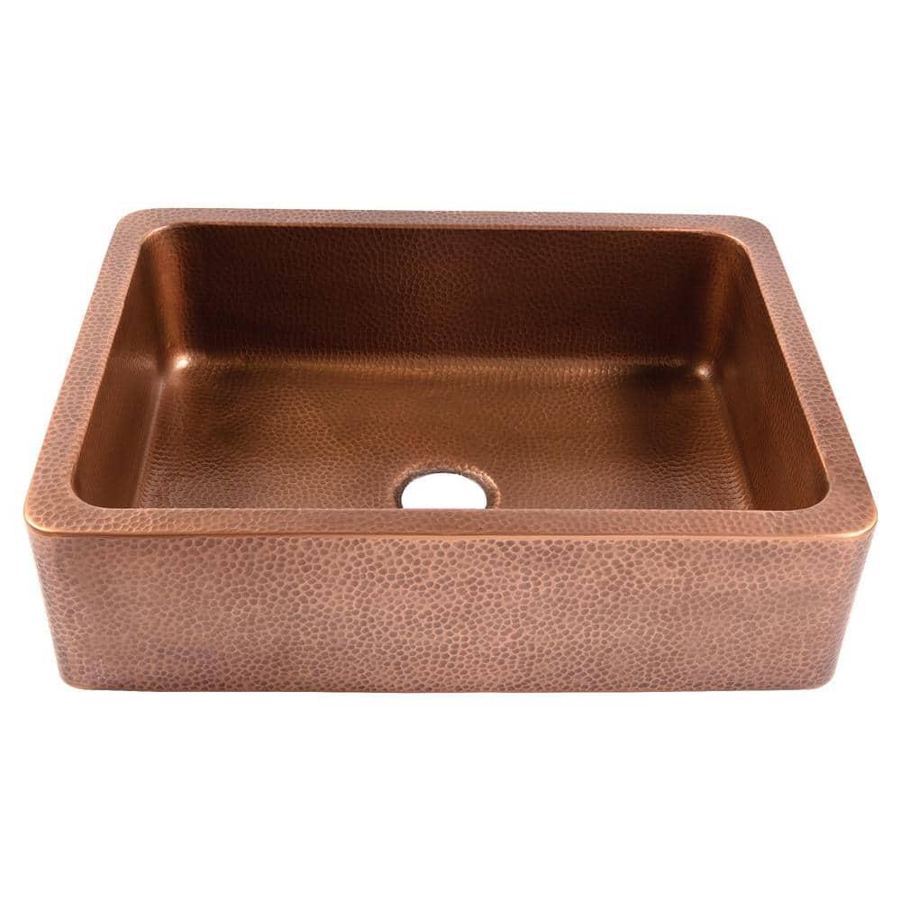 Lange Copper 30" Single Bowl Farmhouse Apron Front Undermount Kitchen Sink