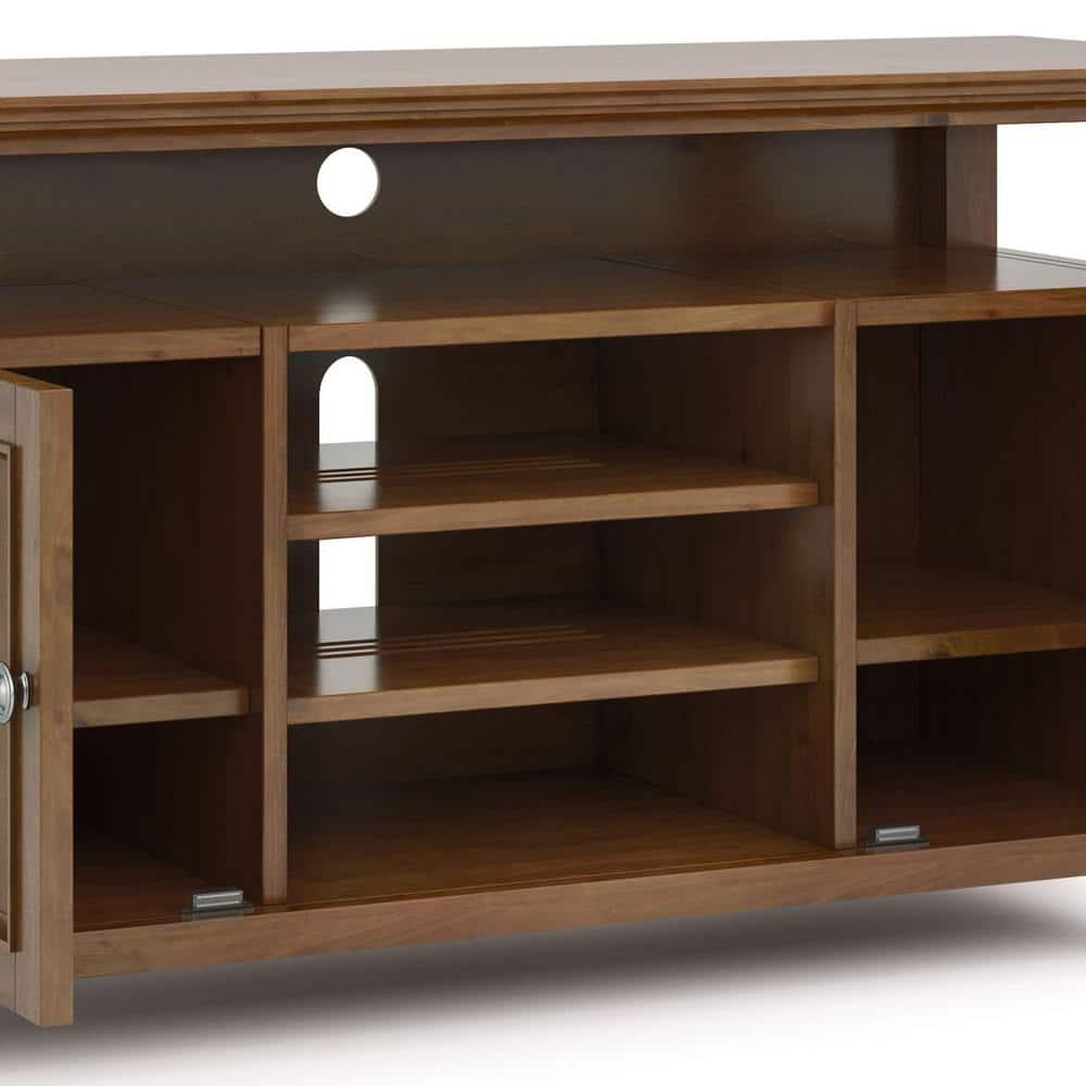 Simpli Home Amherst Wood TV Media Stand in Saddle Brown