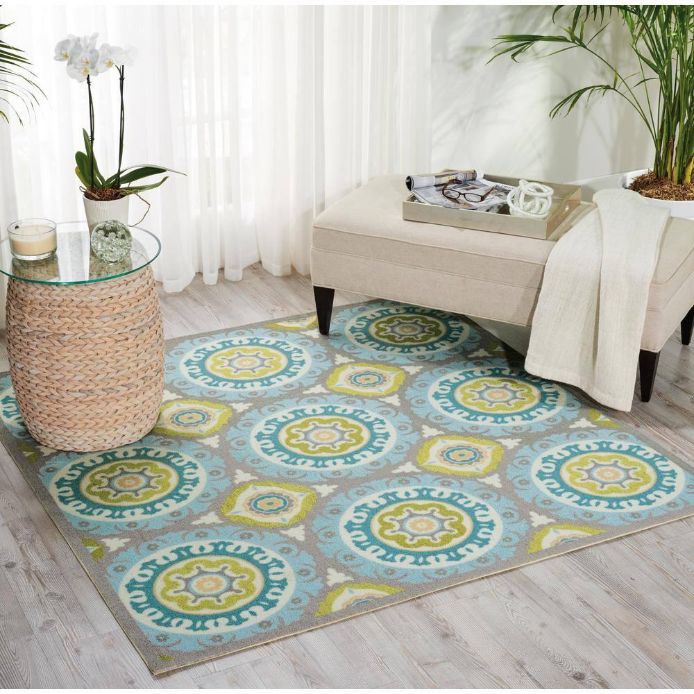 Waverly Sun & Shade "Solar Flair" Jade Indoor/Outdoor Area Rug by Nourison SND16 5'3" x 5'3"