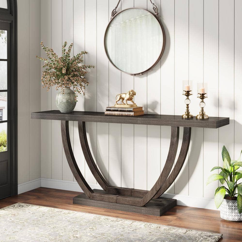Resenkos Entryway Table, Console Sofa Table,63" Farmhouse Console Table, 2-Tier Entryway Sofa Table Gray