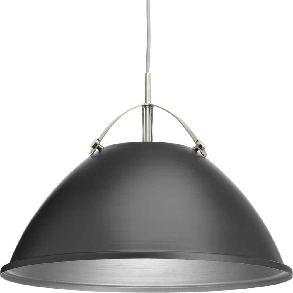 Progress Lighting, Tre Collection, 1-Light Pendant, Graphite, White Dome, Vintage Silver Shade