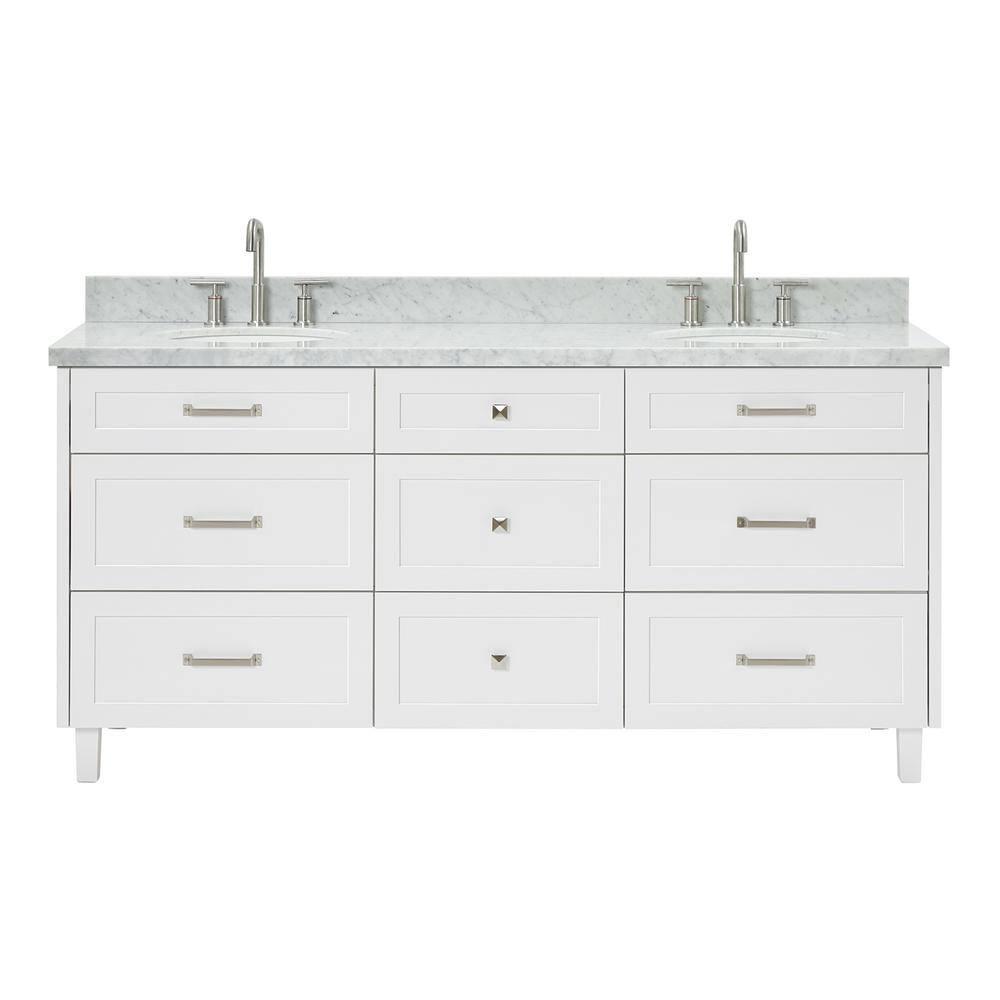 ARIEL Monrow 73 Double Sink Bathroom Vanity with Italian Carrara Marble Top