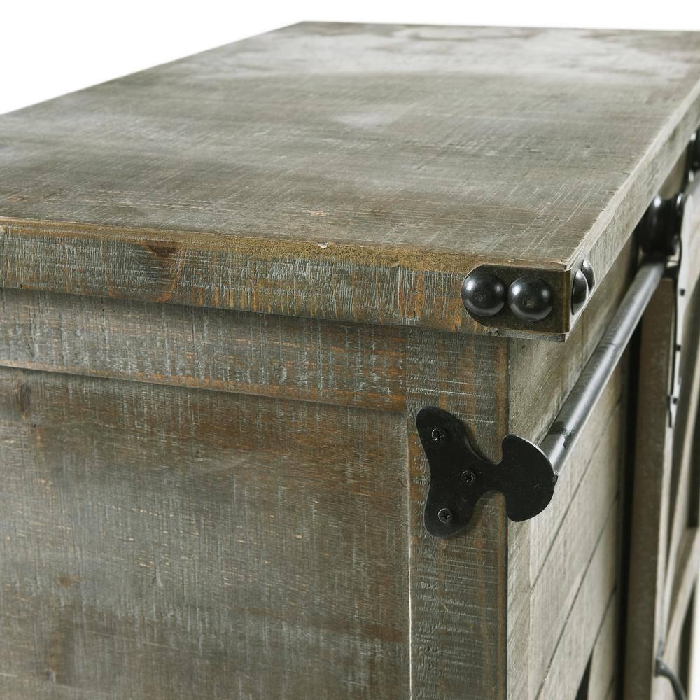 Presley Driftwood Gray Rustic Side Cabinet with Black Metal Hardware