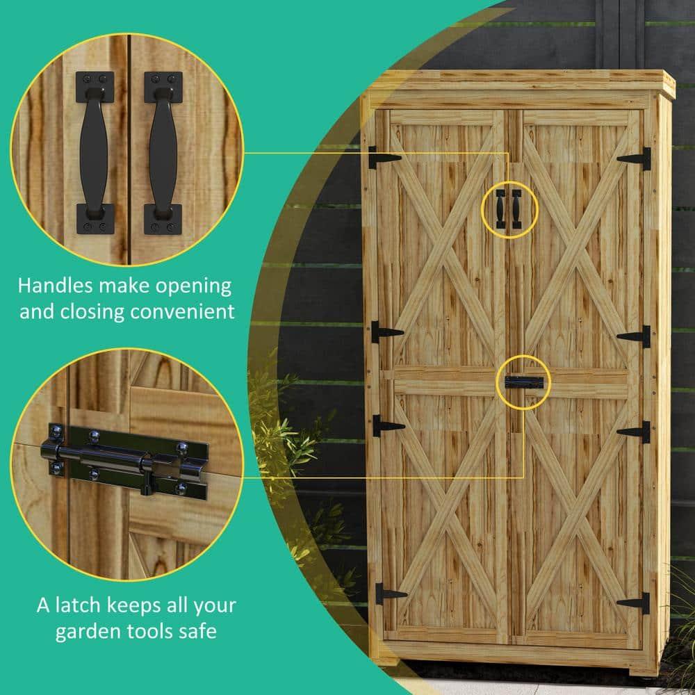 Outsunny Outdoor Storage Cabinet, Wooden Garden Storage Shed with Waterproof Galvanized Metal Roof, Natural